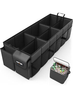 Sturdy Car Trunk Organizer with Removable Cooler, 6 Compartments, Adjustable